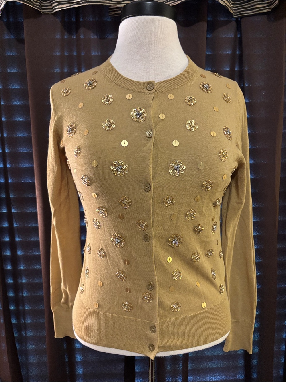 J. Crew Gold Sequin-Embellished Crewneck Cardigan